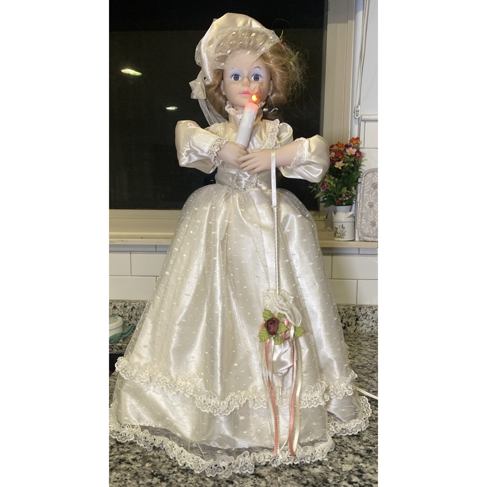 Vintage Telco Motionette Christmas Candle Animation Victorian Dress Girl W/Cameo